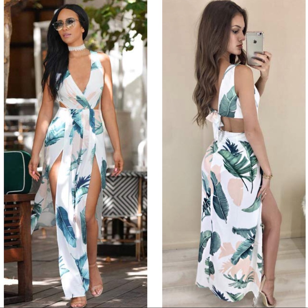 All I Got Floral Print Boho Front Slits Maxi Dress - Picture 2 of 6
